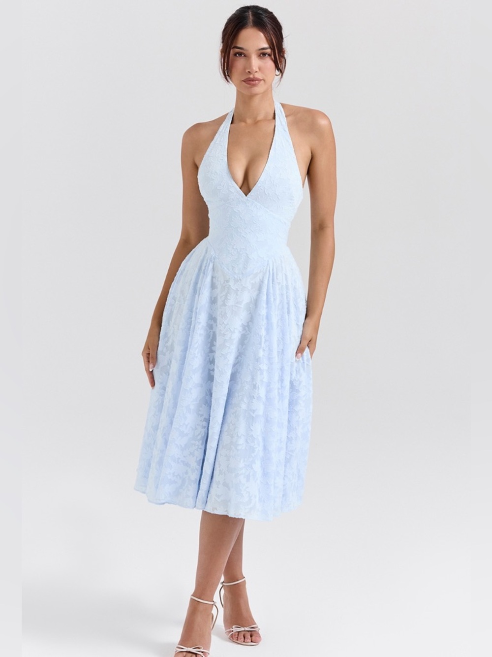 HOUSE OF CB Arietta Floral Jacquard Plunge Halter Neck Dress Sz M A-C NWOT $289 - Picture 8 of 16